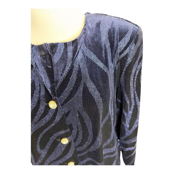 R & M RICHARDS KAREN KWONG  VTG Jacket Black Velvet Blue Glitter Petite READ - Picture 2 of 3
